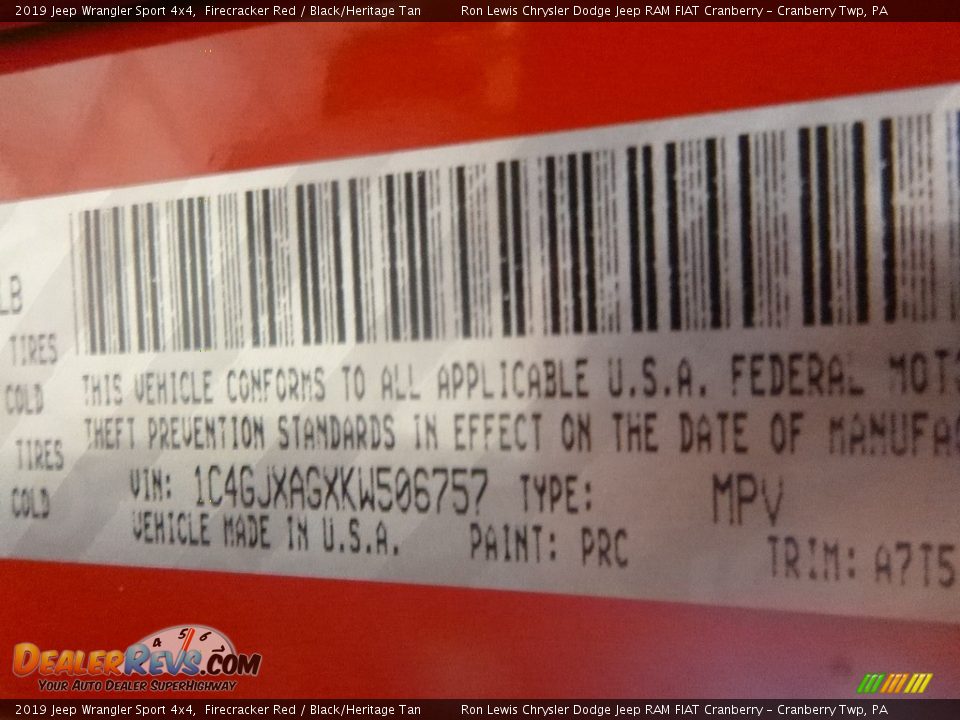 2019 Jeep Wrangler Sport 4x4 Firecracker Red / Black/Heritage Tan Photo #10
