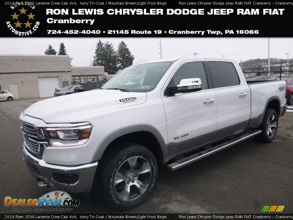 2019 Ram 1500 Laramie Crew Cab 4x4 Ivory Tri–Coat / Mountain Brown/Light Frost Beige Photo #1