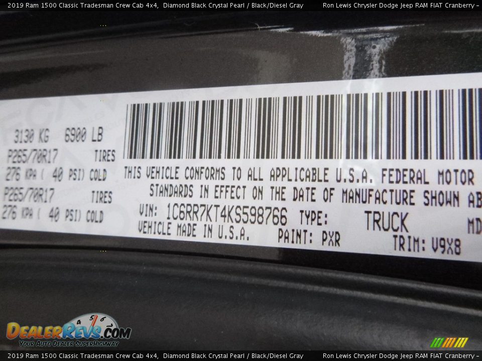 2019 Ram 1500 Classic Tradesman Crew Cab 4x4 Diamond Black Crystal Pearl / Black/Diesel Gray Photo #13