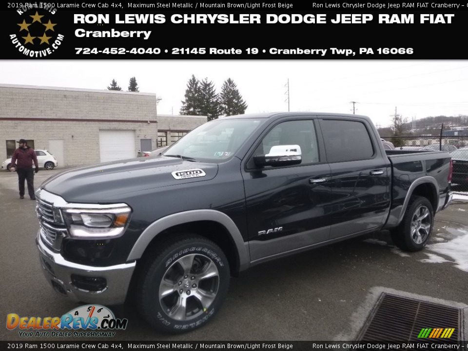 2019 Ram 1500 Laramie Crew Cab 4x4 Maximum Steel Metallic / Mountain Brown/Light Frost Beige Photo #1