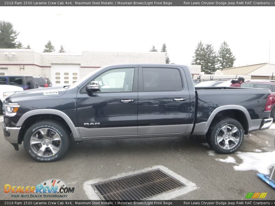 2019 Ram 1500 Laramie Crew Cab 4x4 Maximum Steel Metallic / Mountain Brown/Light Frost Beige Photo #3