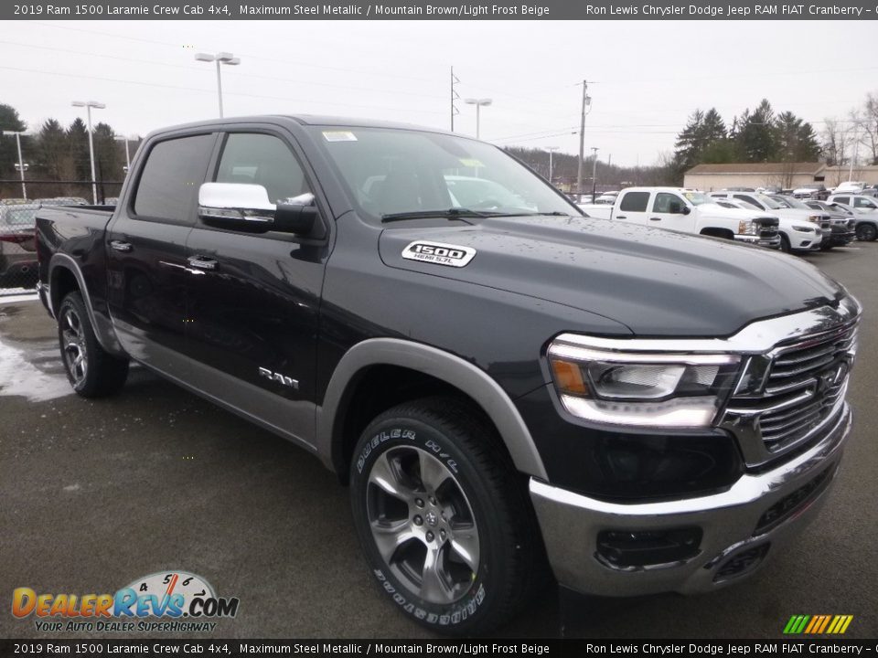 2019 Ram 1500 Laramie Crew Cab 4x4 Maximum Steel Metallic / Mountain Brown/Light Frost Beige Photo #8