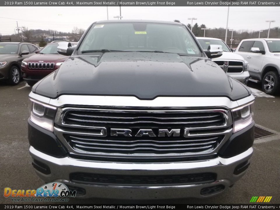 2019 Ram 1500 Laramie Crew Cab 4x4 Maximum Steel Metallic / Mountain Brown/Light Frost Beige Photo #9