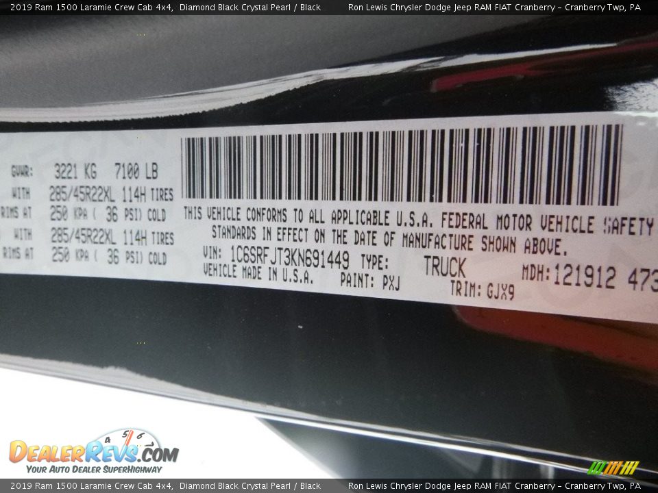 2019 Ram 1500 Laramie Crew Cab 4x4 Diamond Black Crystal Pearl / Black Photo #15