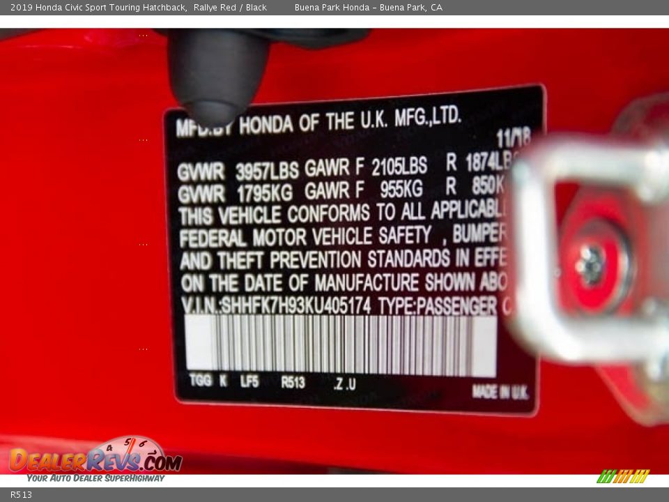 Honda Color Code R513 Rallye Red