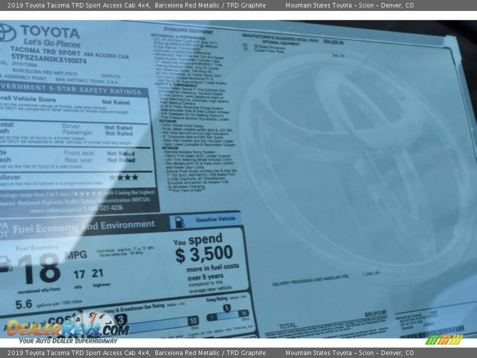2019 Toyota Tacoma TRD Sport Access Cab 4x4 Window Sticker Photo #36