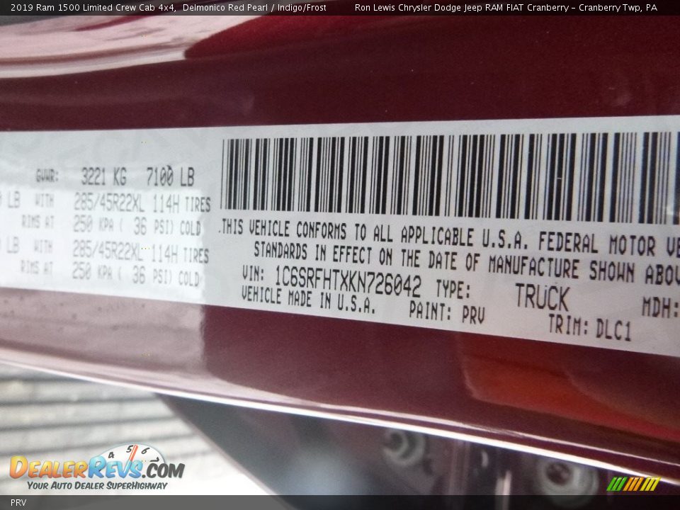 Ram Color Code PRV Delmonico Red Pearl