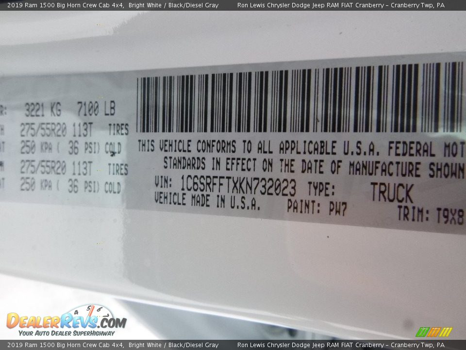 2019 Ram 1500 Big Horn Crew Cab 4x4 Bright White / Black/Diesel Gray Photo #13