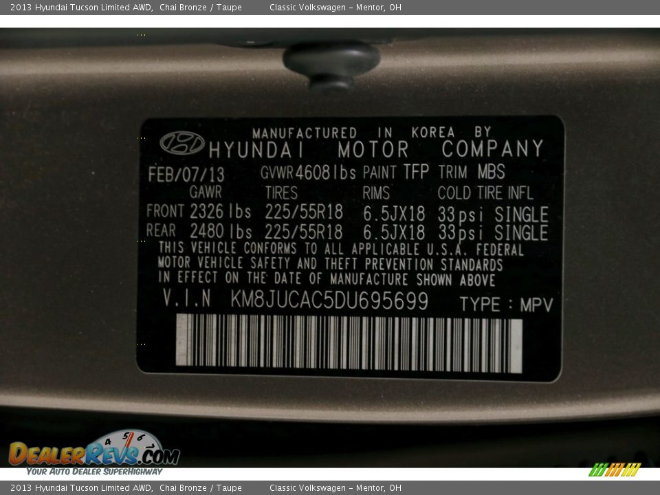 2013 Hyundai Tucson Limited AWD Chai Bronze / Taupe Photo #16