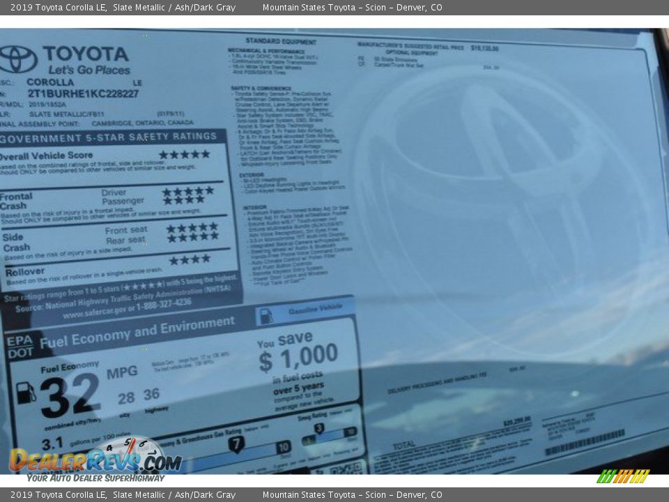 2019 Toyota Corolla LE Slate Metallic / Ash/Dark Gray Photo #36