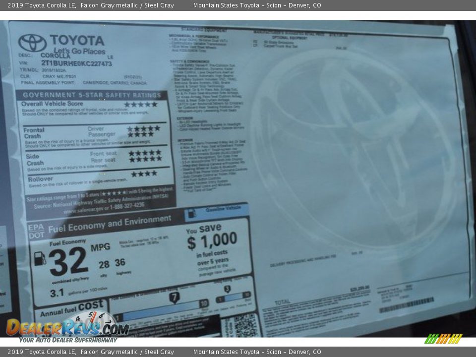 2019 Toyota Corolla LE Falcon Gray metallic / Steel Gray Photo #36