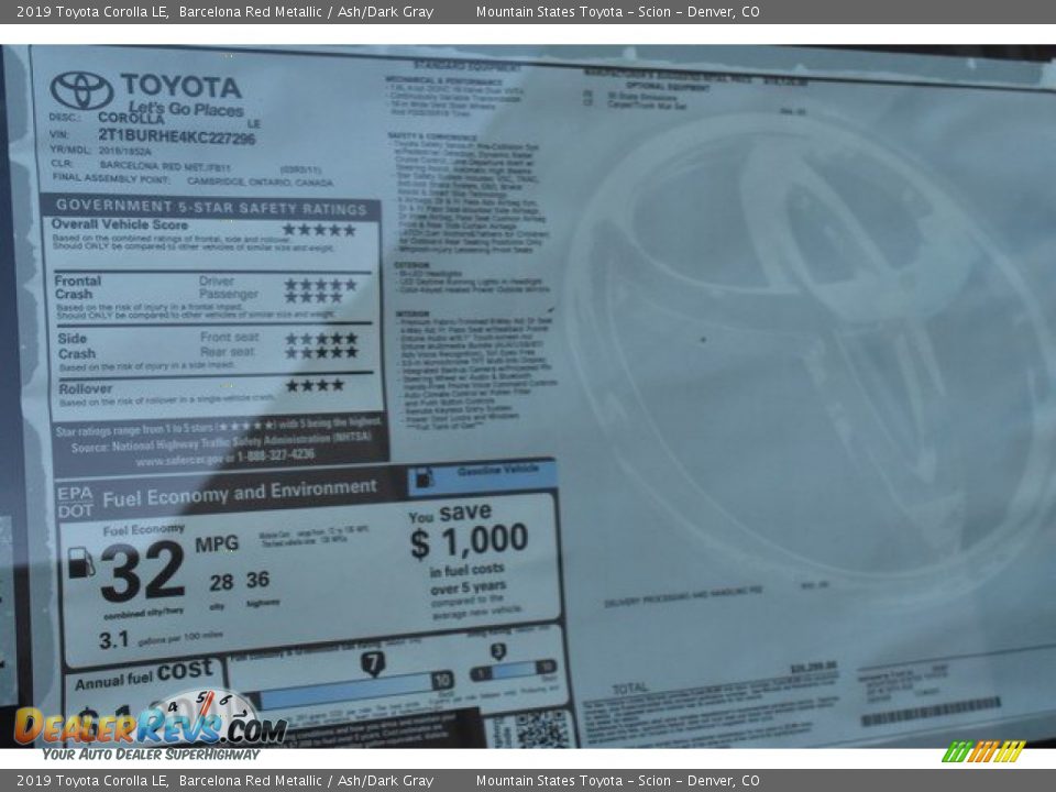 2019 Toyota Corolla LE Barcelona Red Metallic / Ash/Dark Gray Photo #36