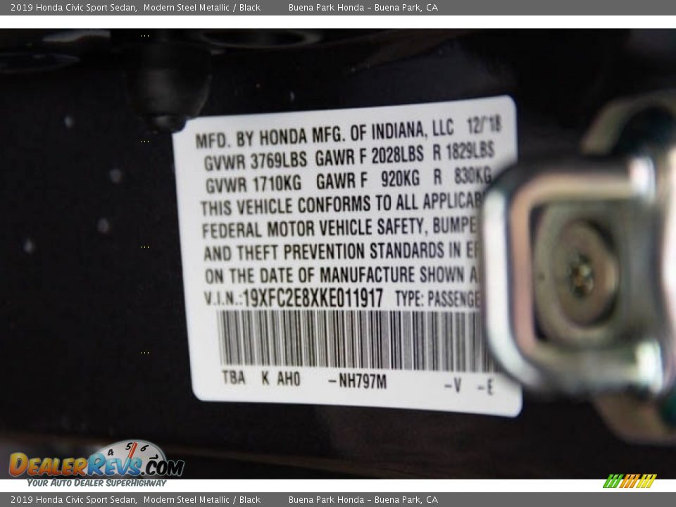 2019 Honda Civic Sport Sedan Modern Steel Metallic / Black Photo #36