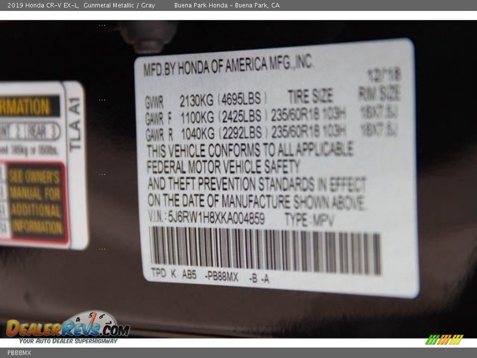 Honda Color Code PB88MX Gunmetal Metallic