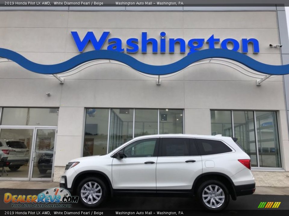 2019 Honda Pilot LX AWD White Diamond Pearl / Beige Photo #1