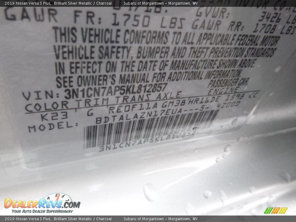 2019 Nissan Versa S Plus Brilliant Silver Metallic / Charcoal Photo #16