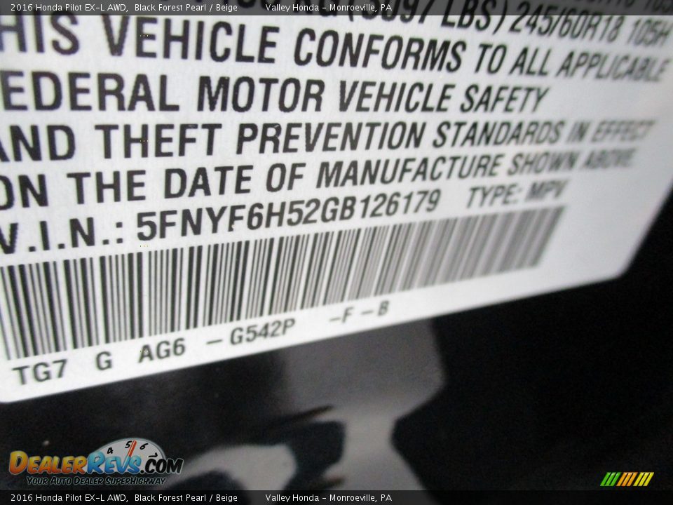 2016 Honda Pilot EX-L AWD Black Forest Pearl / Beige Photo #19