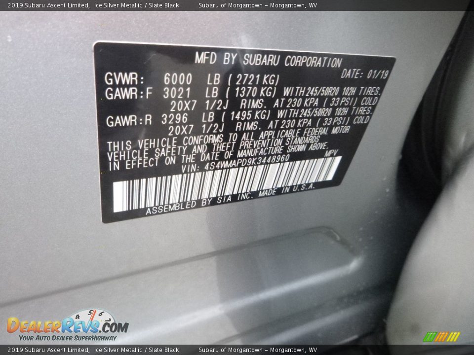2019 Subaru Ascent Limited Ice Silver Metallic / Slate Black Photo #16