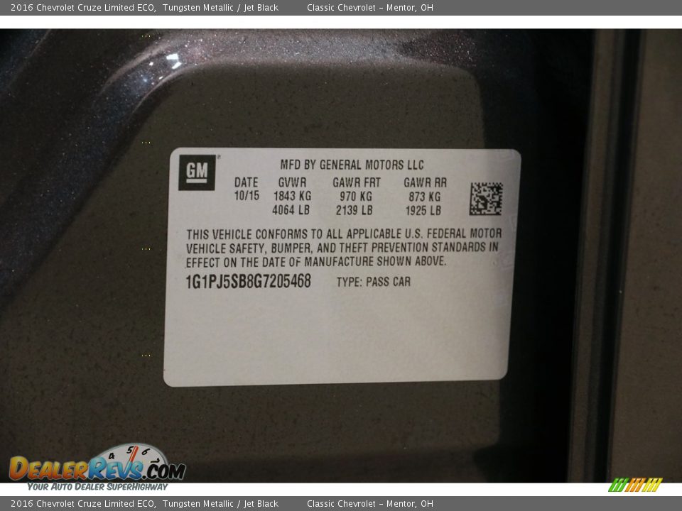 2016 Chevrolet Cruze Limited ECO Tungsten Metallic / Jet Black Photo #18