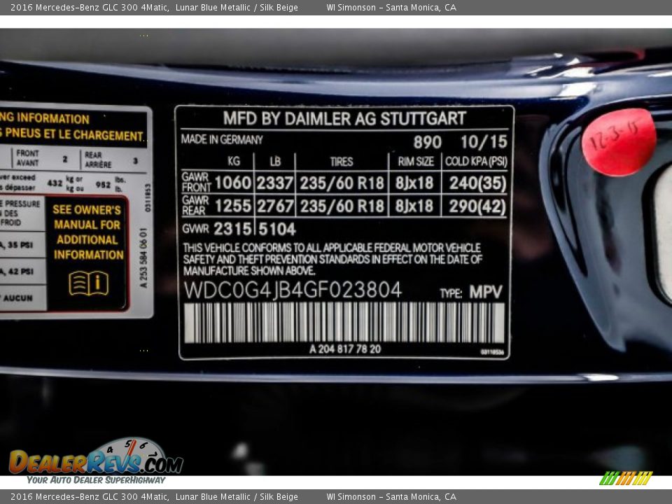 2016 Mercedes-Benz GLC 300 4Matic Lunar Blue Metallic / Silk Beige Photo #36