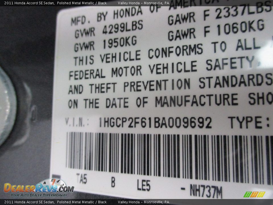 2011 Honda Accord SE Sedan Polished Metal Metallic / Black Photo #19