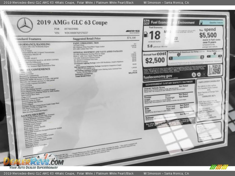 2019 Mercedes-Benz GLC AMG 63 4Matic Coupe Window Sticker Photo #10