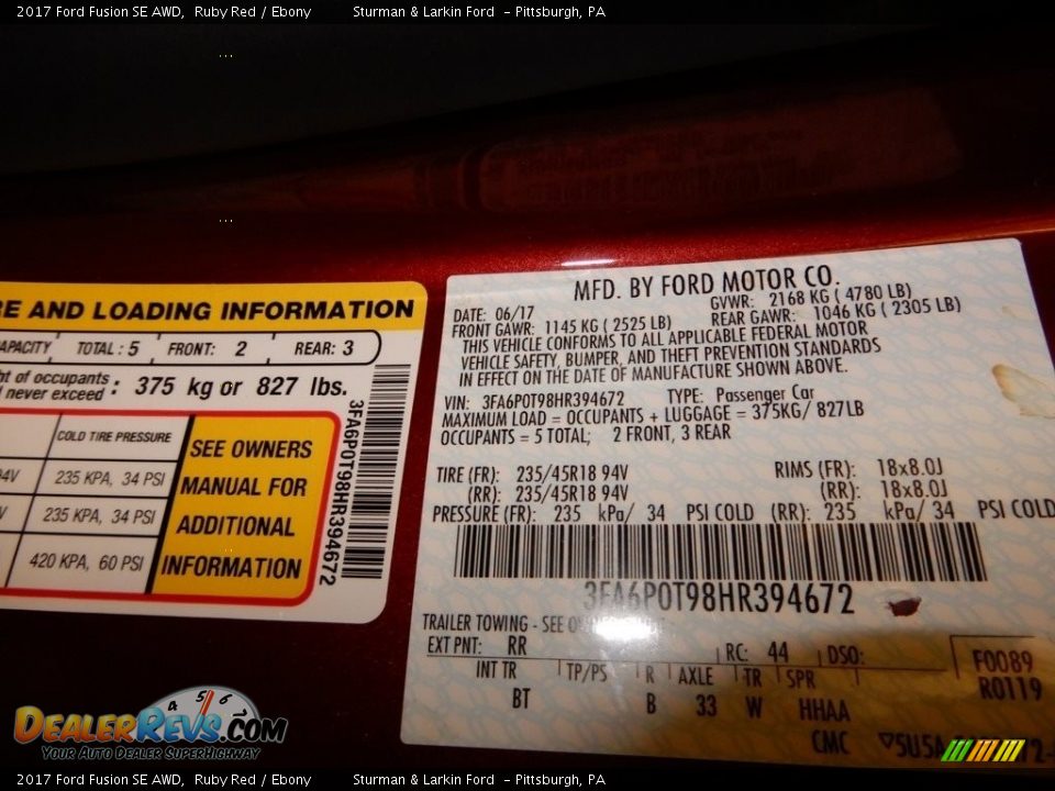 2017 Ford Fusion SE AWD Ruby Red / Ebony Photo #16