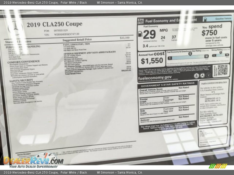 2019 Mercedes-Benz CLA 250 Coupe Polar White / Black Photo #10