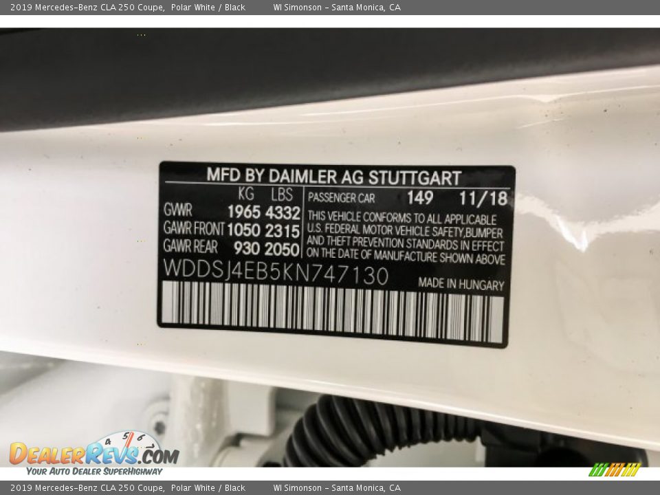 2019 Mercedes-Benz CLA 250 Coupe Polar White / Black Photo #11