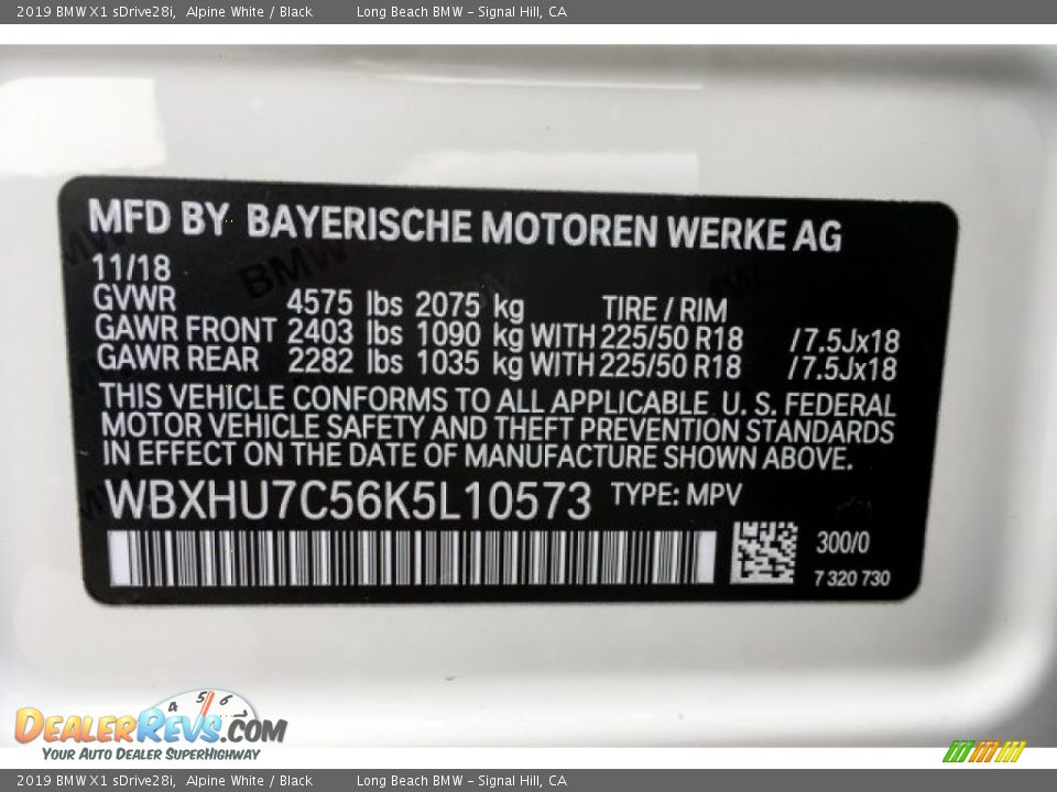 2019 BMW X1 sDrive28i Alpine White / Black Photo #11