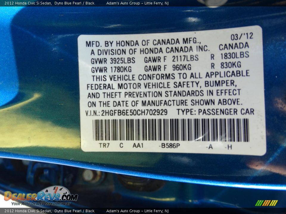 2012 Honda Civic Si Sedan Dyno Blue Pearl / Black Photo #31
