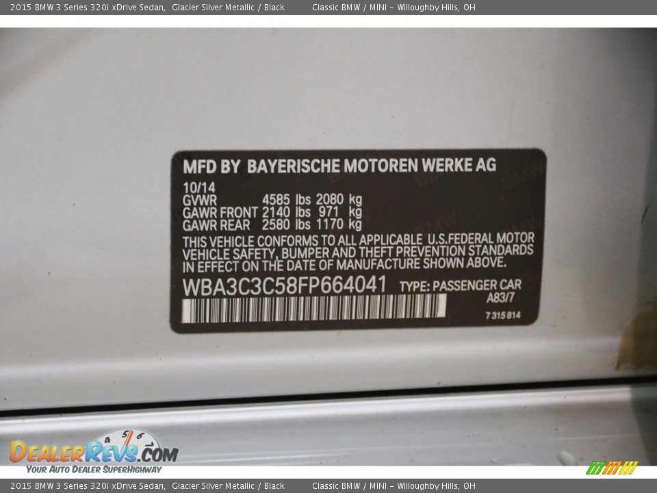 2015 BMW 3 Series 320i xDrive Sedan Glacier Silver Metallic / Black Photo #22