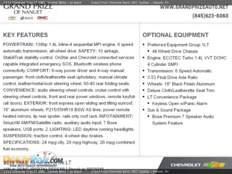 2019 Chevrolet Trax LT AWD Summit White / Jet Black Photo #8