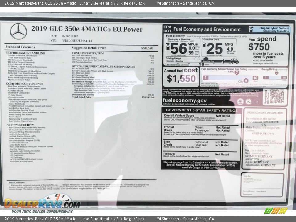 2019 Mercedes-Benz GLC 350e 4Matic Lunar Blue Metallic / Silk Beige/Black Photo #10