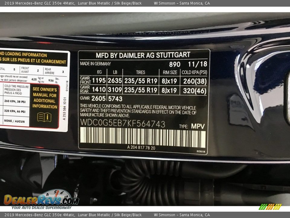 2019 Mercedes-Benz GLC 350e 4Matic Lunar Blue Metallic / Silk Beige/Black Photo #11