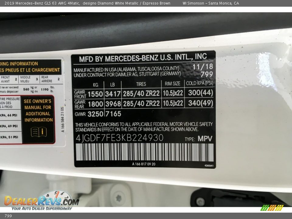 Mercedes-Benz Color Code 799 designo Diamond White Metallic