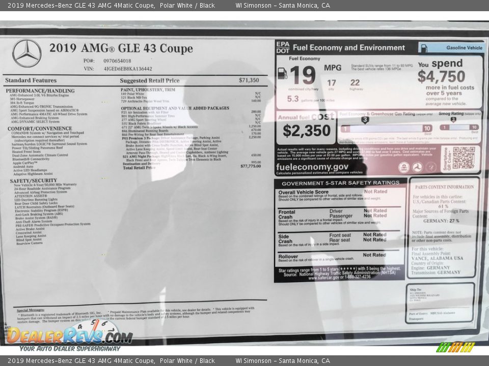 2019 Mercedes-Benz GLE 43 AMG 4Matic Coupe Polar White / Black Photo #10