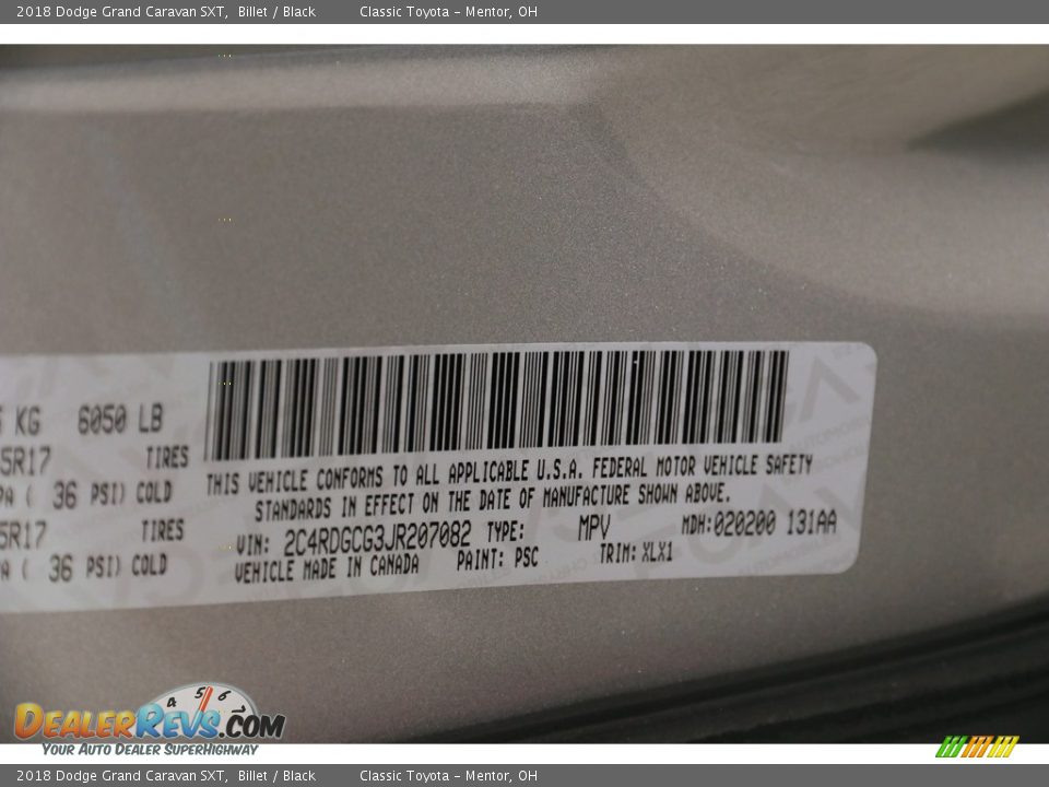 2018 Dodge Grand Caravan SXT Billet / Black Photo #22
