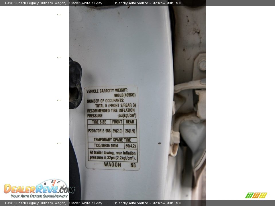 1998 Subaru Legacy Outback Wagon Glacier White / Gray Photo #36