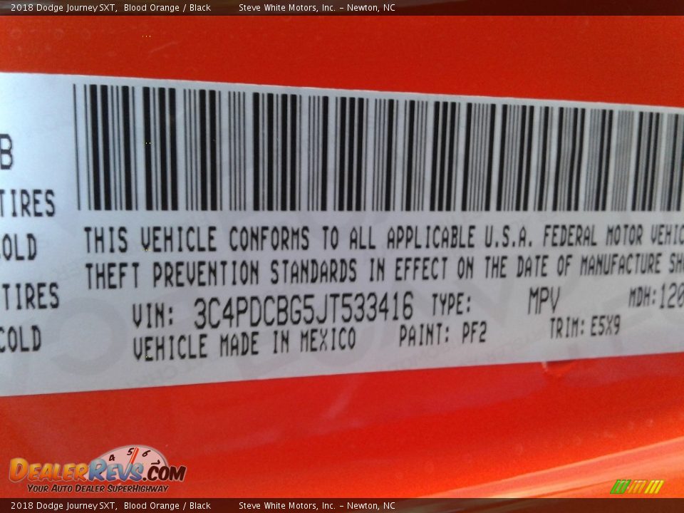 2018 Dodge Journey SXT Blood Orange / Black Photo #33