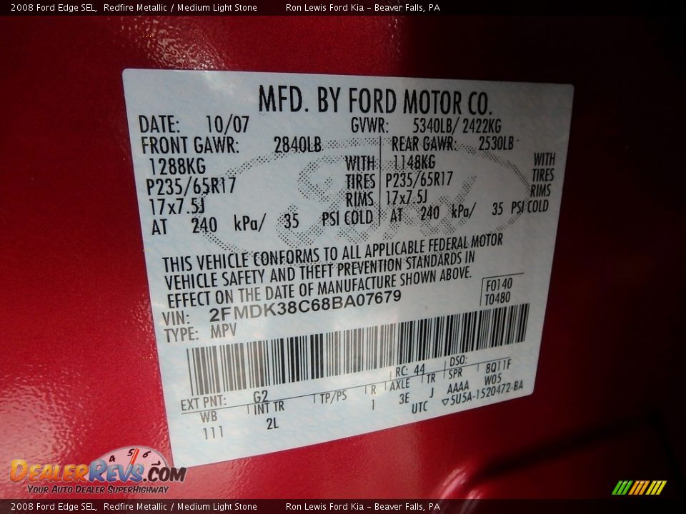 2008 Ford Edge SEL Redfire Metallic / Medium Light Stone Photo #15