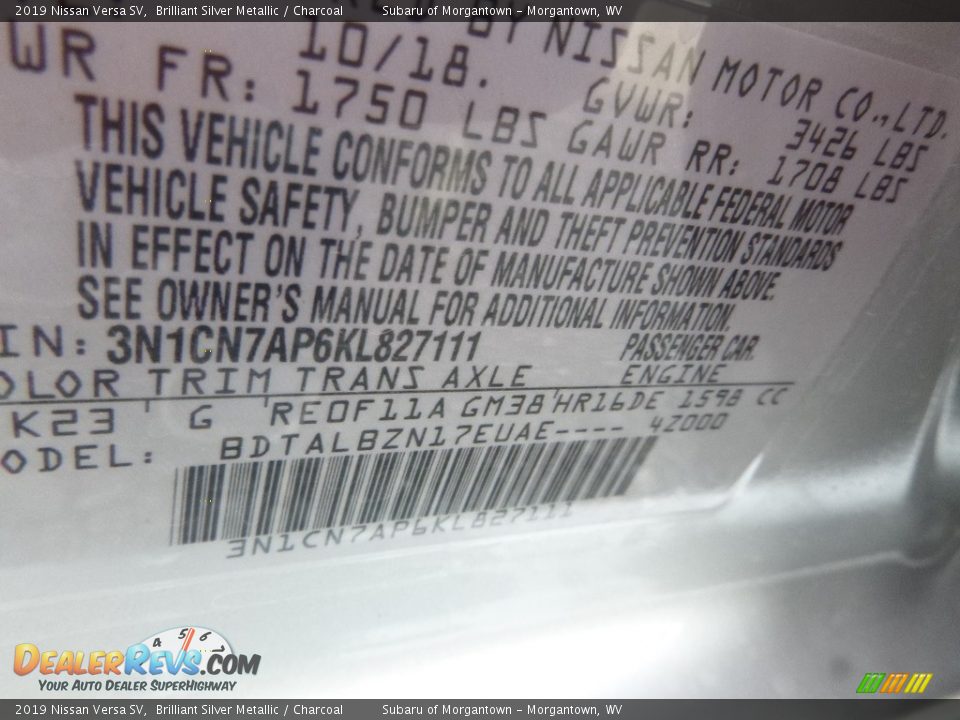 2019 Nissan Versa SV Brilliant Silver Metallic / Charcoal Photo #15