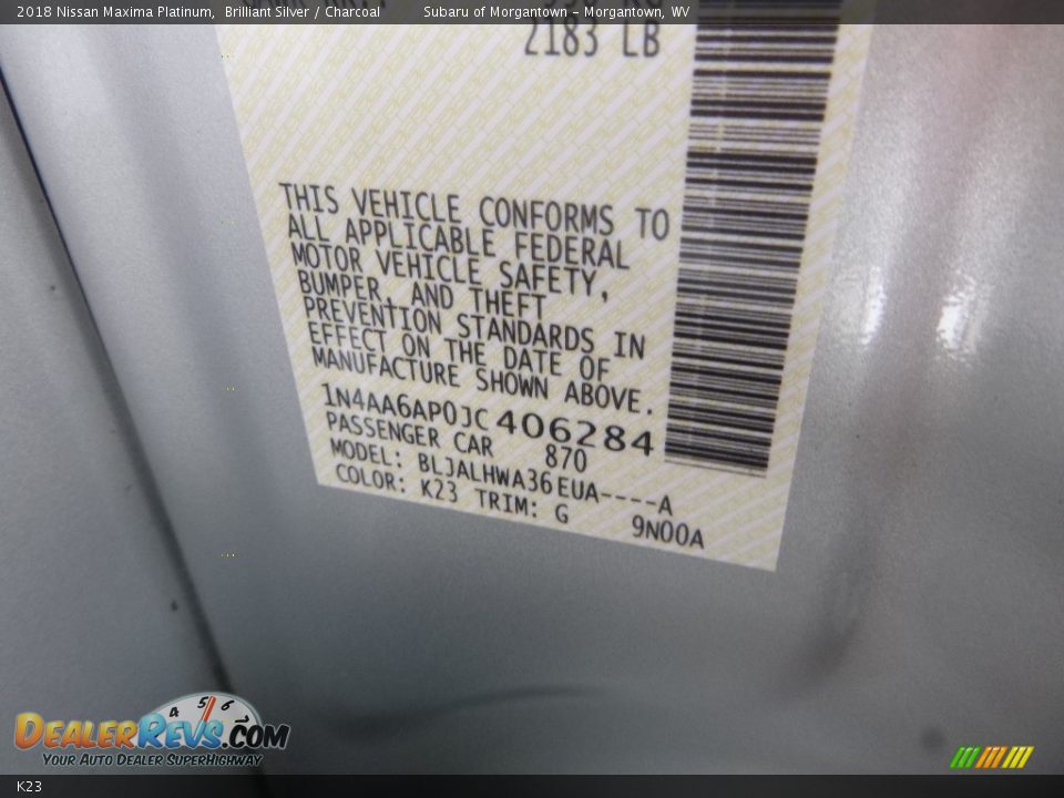 Nissan Color Code K23 Brilliant Silver