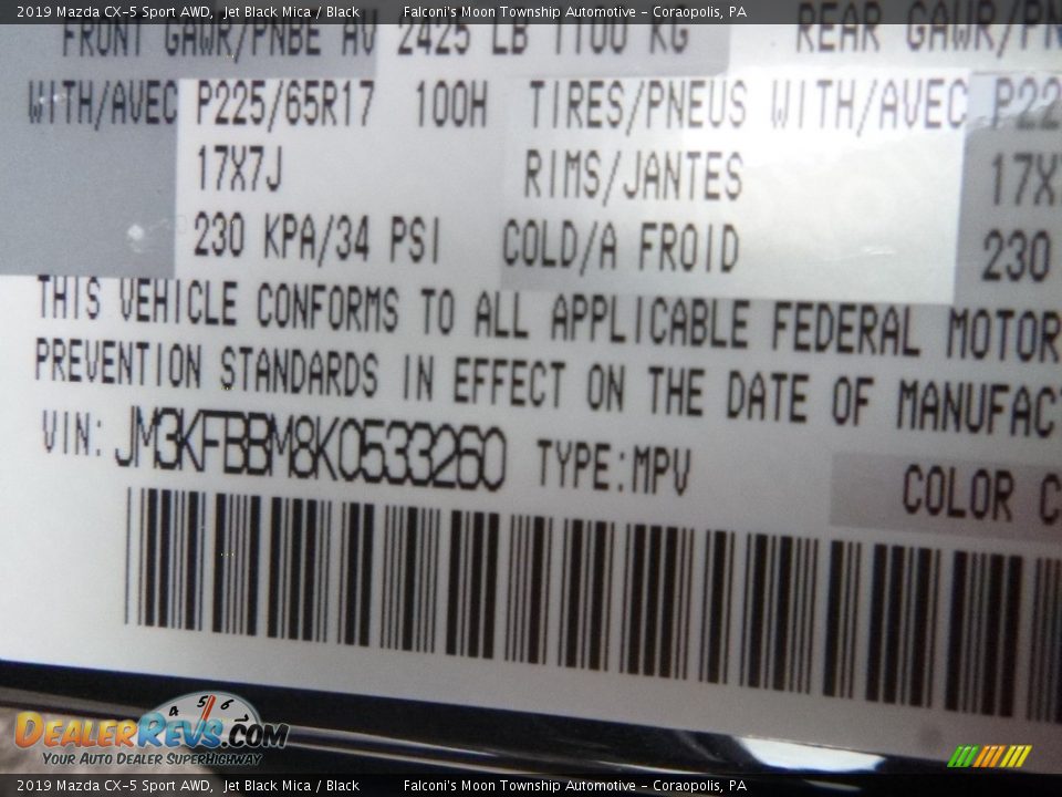 2019 Mazda CX-5 Sport AWD Jet Black Mica / Black Photo #12