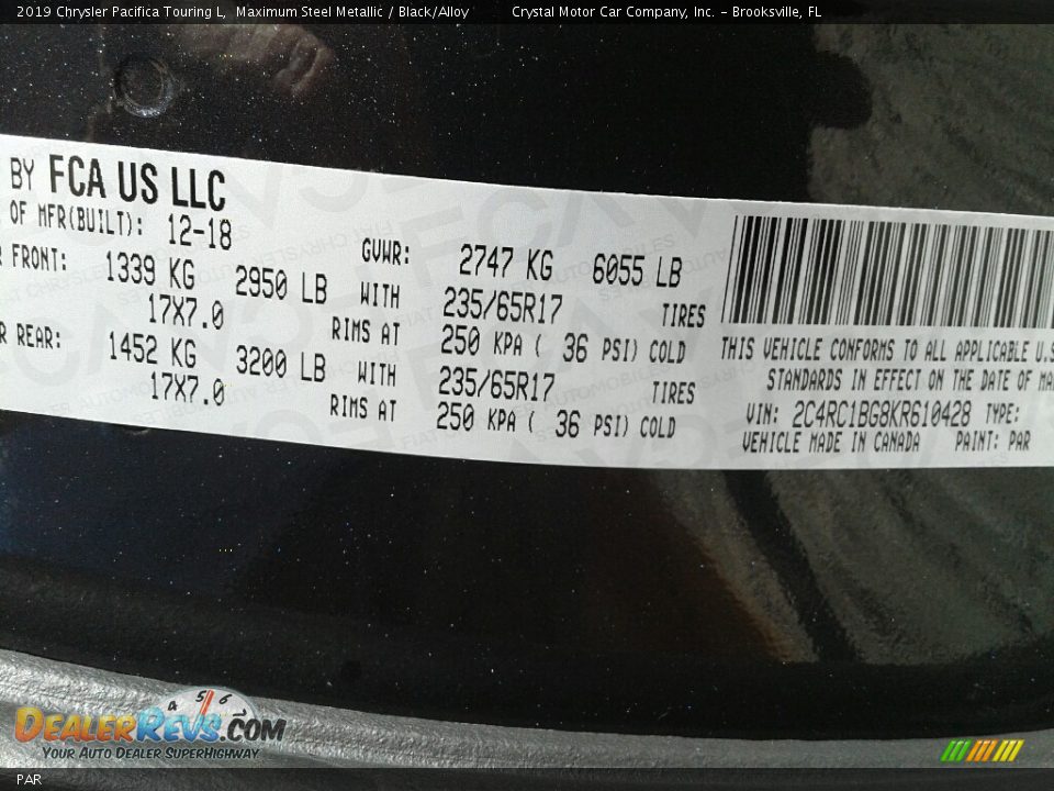 Chrysler Color Code PAR Maximum Steel Metallic