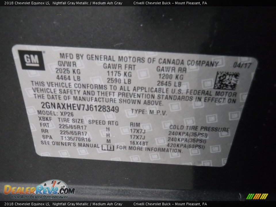 2018 Chevrolet Equinox LS Nightfall Gray Metallic / Medium Ash Gray Photo #31