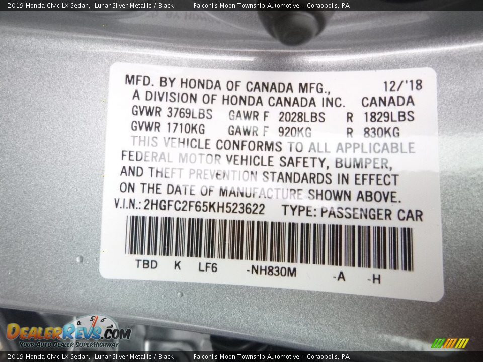 2019 Honda Civic LX Sedan Lunar Silver Metallic / Black Photo #13