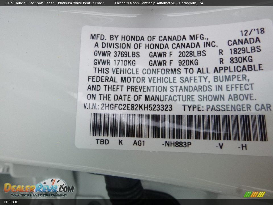 Honda Color Code NH883P Platinum White Pearl