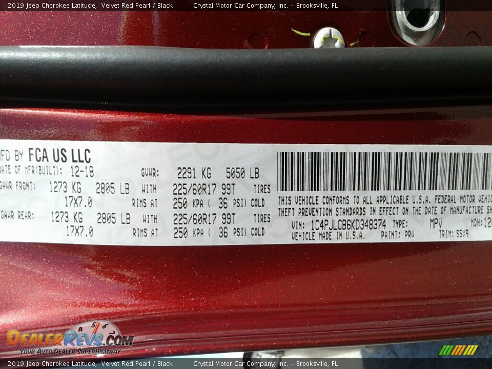 2019 Jeep Cherokee Latitude Velvet Red Pearl / Black Photo #21