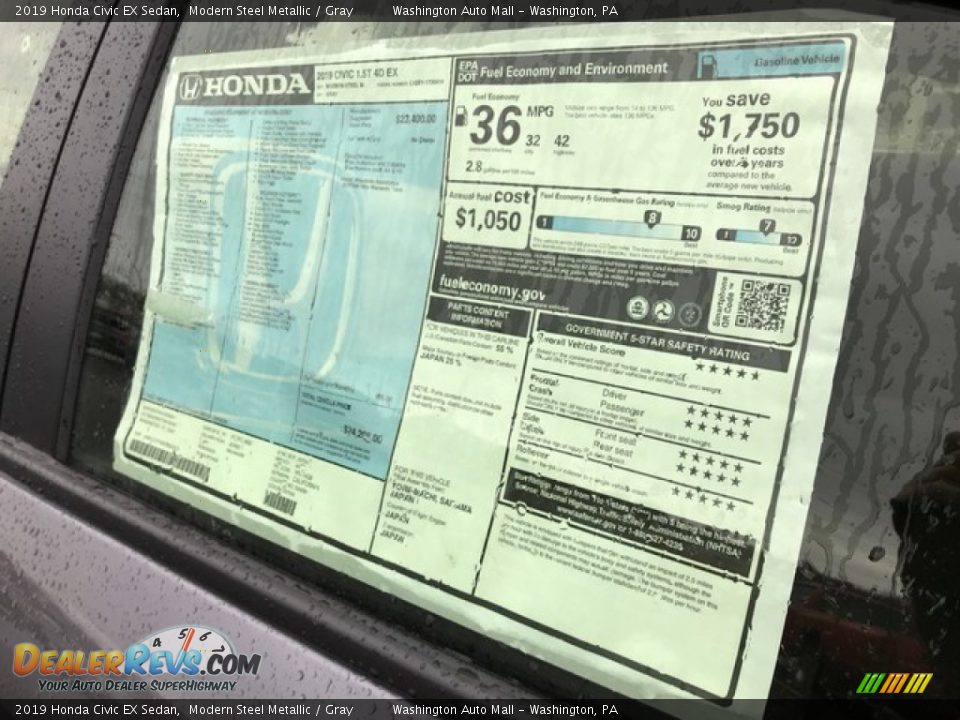 2019 Honda Civic EX Sedan Modern Steel Metallic / Gray Photo #9